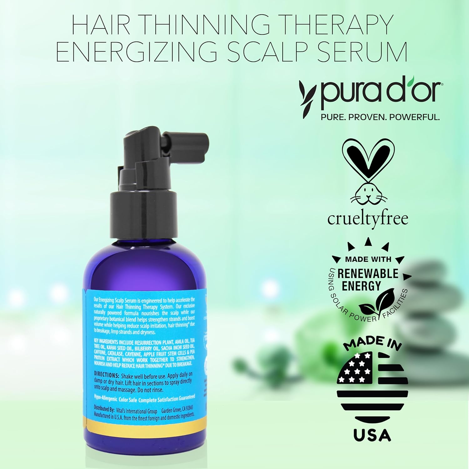 PURA D'OR Hair Thinning Therapy Energizing Scalp Serum – Daily Self-Care Ritual for Thinning Hair, 4oz
