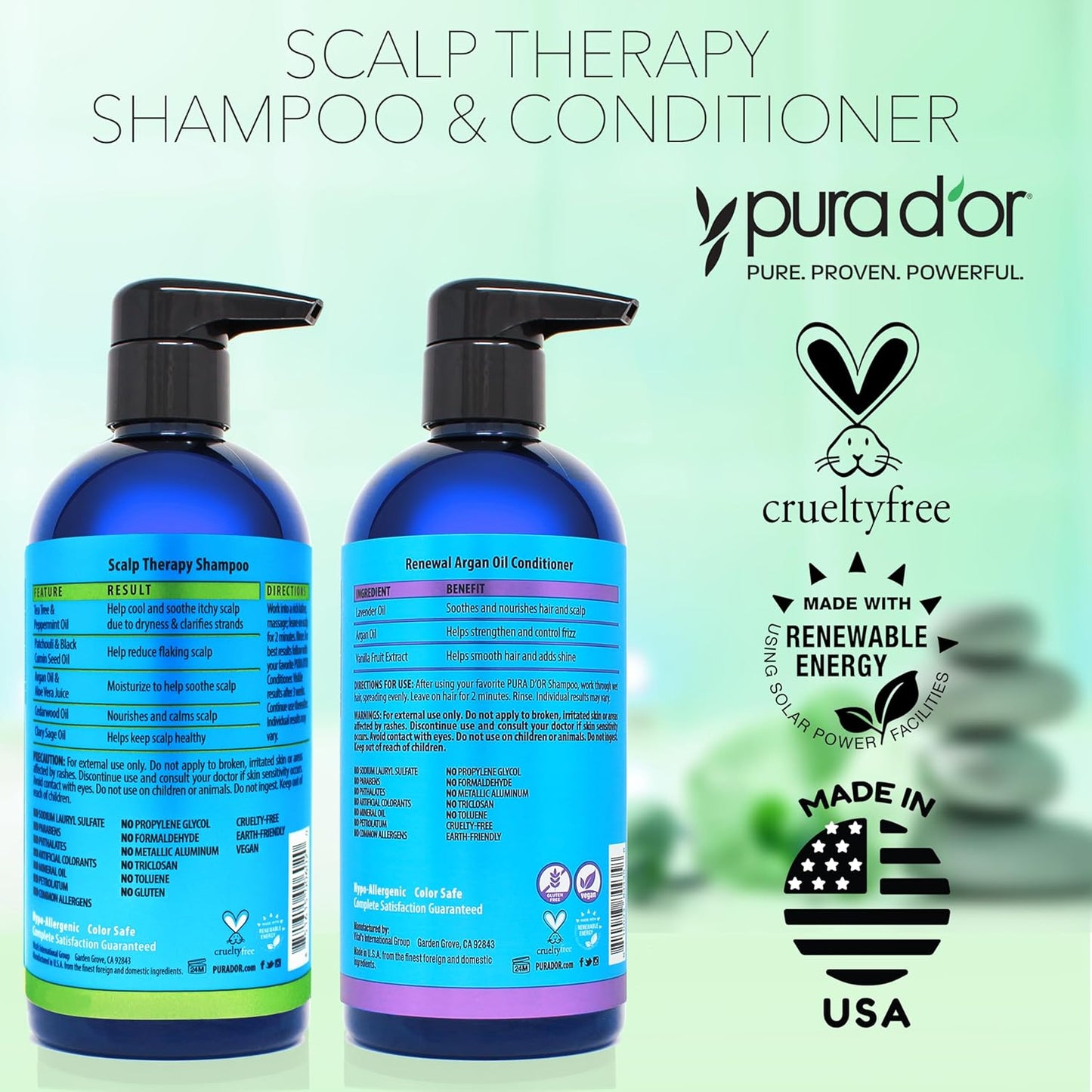 PURA D'OR Scalp Therapy Shampoo & Conditioner Set — Mindful Bath Time Ritual for Dry, Itchy Scalp Relief