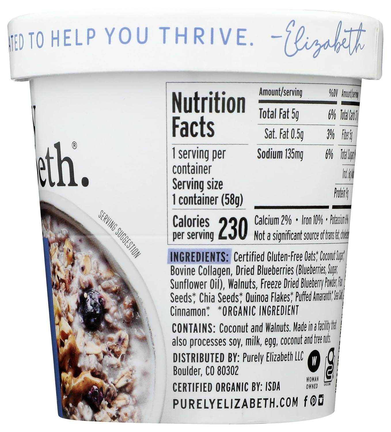 Purely Elizabeth Blueberry Walnut Collagen Protein Oats – Quick Desk Breakfast Between Meetings, 2 oz Grab-and-Go Pouch