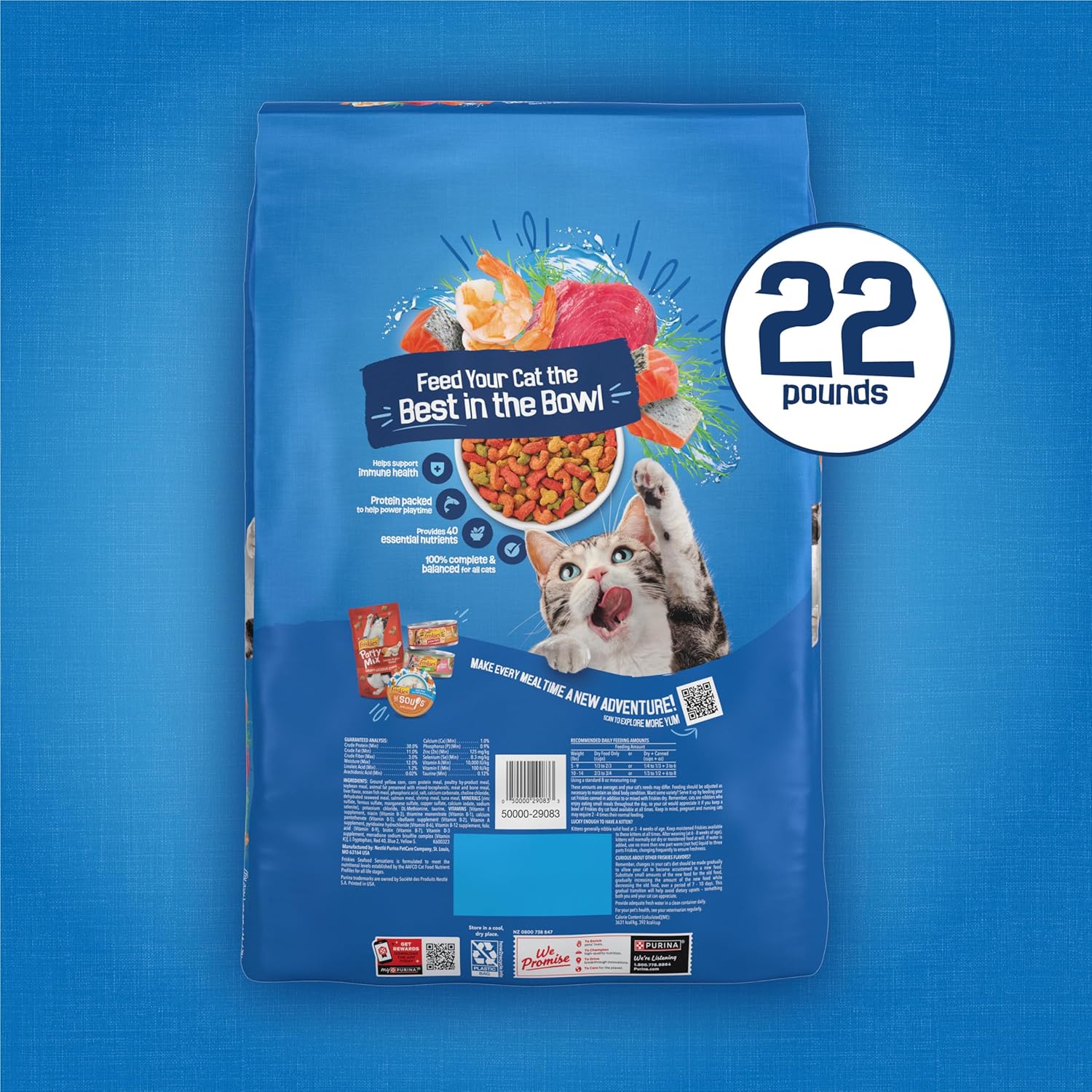 Purina Friskies Seafood Sensations Dry Kibble 22 lb. Salmon Tuna Shrimp - Complete Daily Nutrition with Satisfaction Guarantee