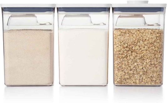 OXO Good Grips POP Container Bulk Set – Minimalist Pantry Essentials, 6 Square Airtight Canisters with One-Touch Seal for Clutter-Free Countertops