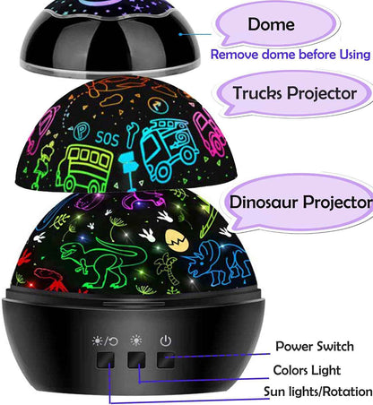 MINGKIDS Dinosaur and Truck Ceiling Projector – Themed Accent Lamp for Kids Bedrooms and Playrooms