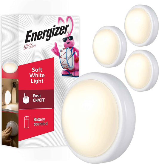 Energizer LED Tap Light 4-Pack – Clean-Line Wireless Lighting for Clutter-Free Closets and Under-Cabinet Spaces
