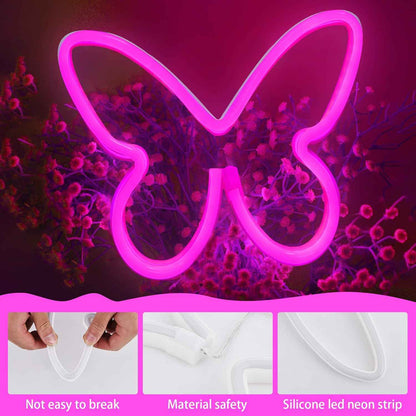 BRIGHTDECK 3-Piece Butterfly Neon Wall Art – Soft Glow Living Room and Dorm Room Decoration, Battery or USB Powered Accent Lighting