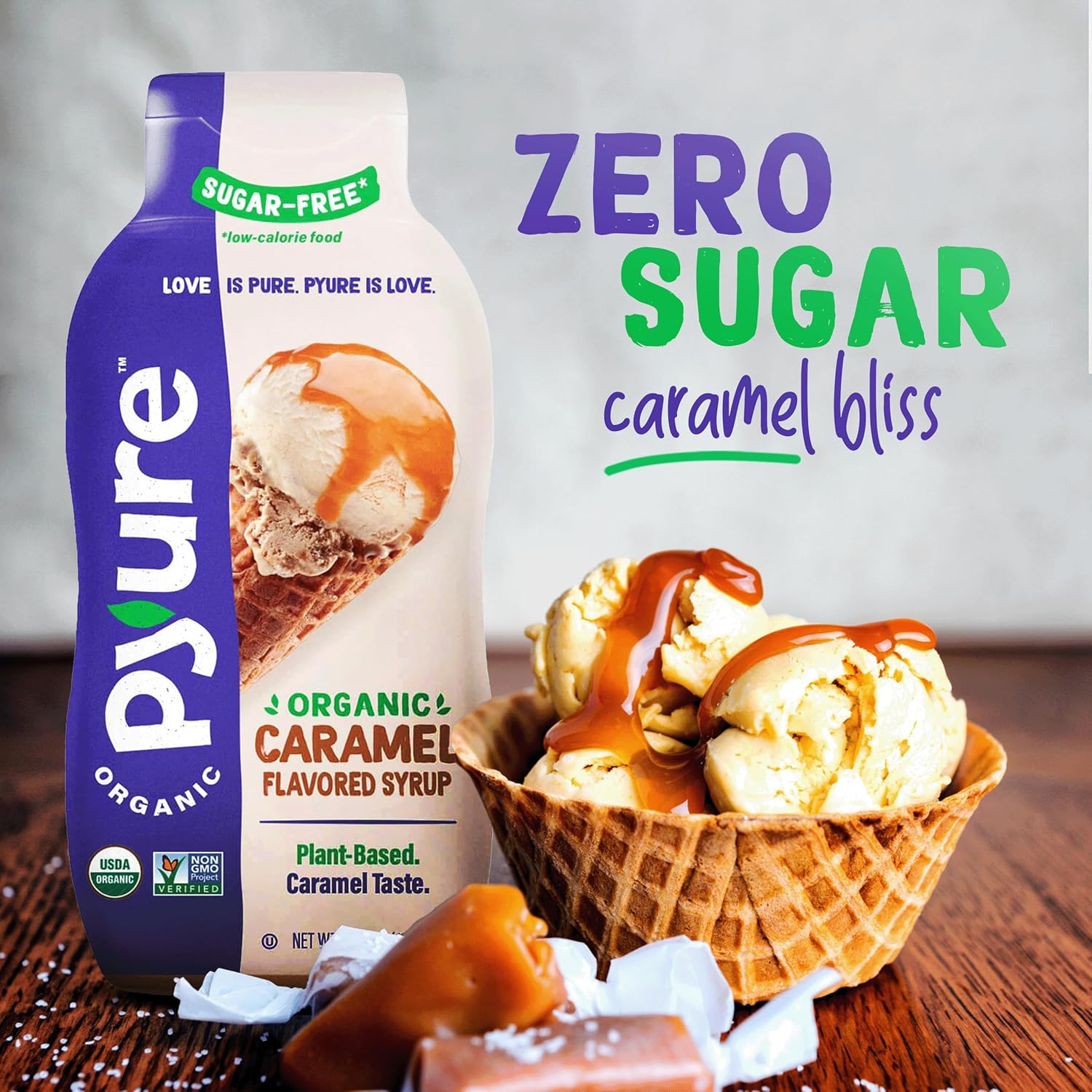 Pyure Organic Sugar-Free Caramel Syrup – Clean Label Topping for the Intentional Low-Carb Pantry