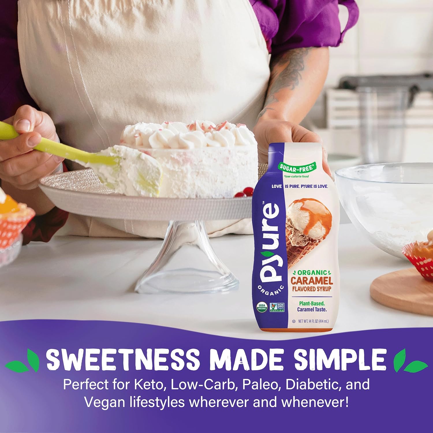 Pyure Organic Sugar-Free Caramel Syrup – Clean Label Topping for the Intentional Low-Carb Pantry