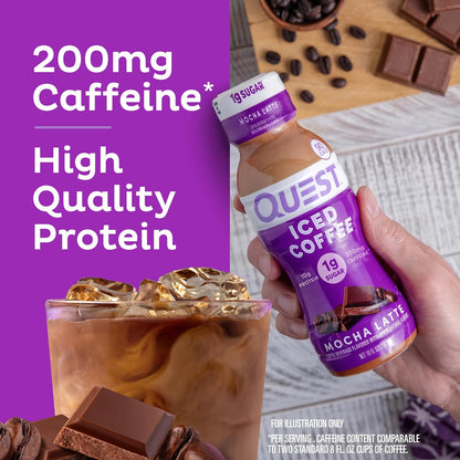 Quest Nutrition Iced Coffee Portable 10oz Protein Shake for Travel, Commute, and Car Cup Holder, 200mg Caffeine 4-Pack