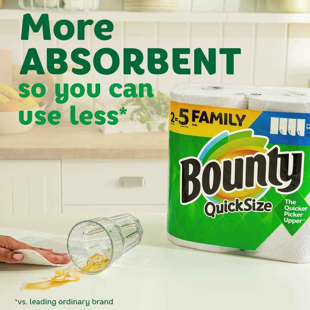 Bounty Quick-Size Paper Towels for Home Office and Desk Cleanups, 2X Absorbent Sheets That Keep Your Workspace Focused