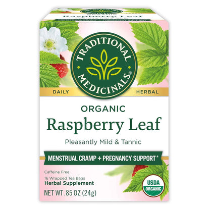 Traditional Medicinals Organic Raspberry Leaf Herbal Tea – Calming Bedtime Brew for Cycle Support and PMS Comfort, 16 Tea Bags