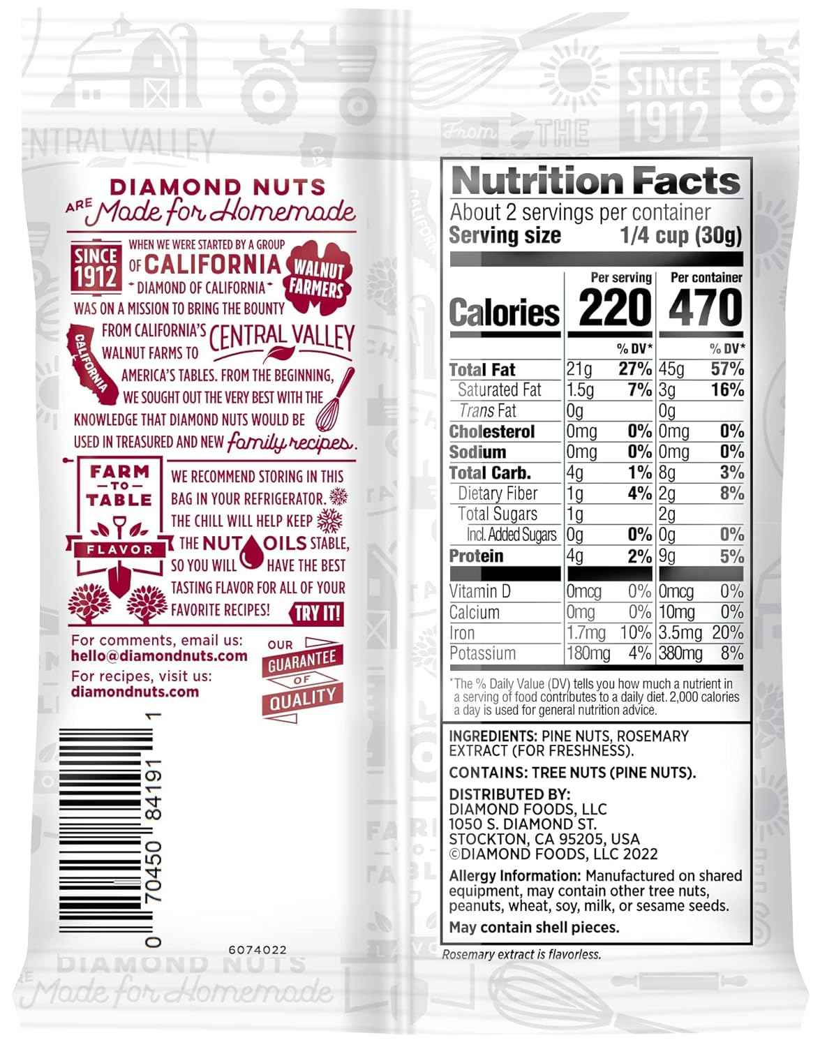 Diamond of California Pine Nuts – Portable Pantry Staple for Camping, Picnics, and Patio Salads, 2.25 oz