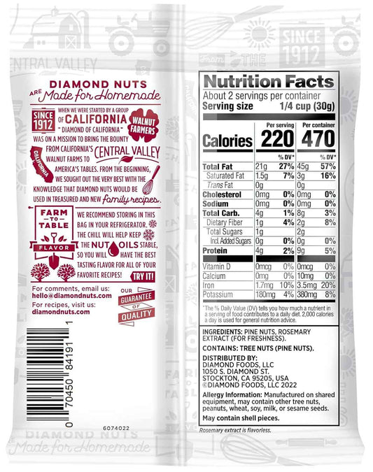 Diamond of California Pine Nuts – Portable Pantry Staple for Camping, Picnics, and Patio Salads, 2.25 oz