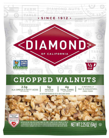 Diamond of California Chopped Walnuts - Single Ingredient Pantry Staple for Clean Cooking, 2.25 oz Pouch