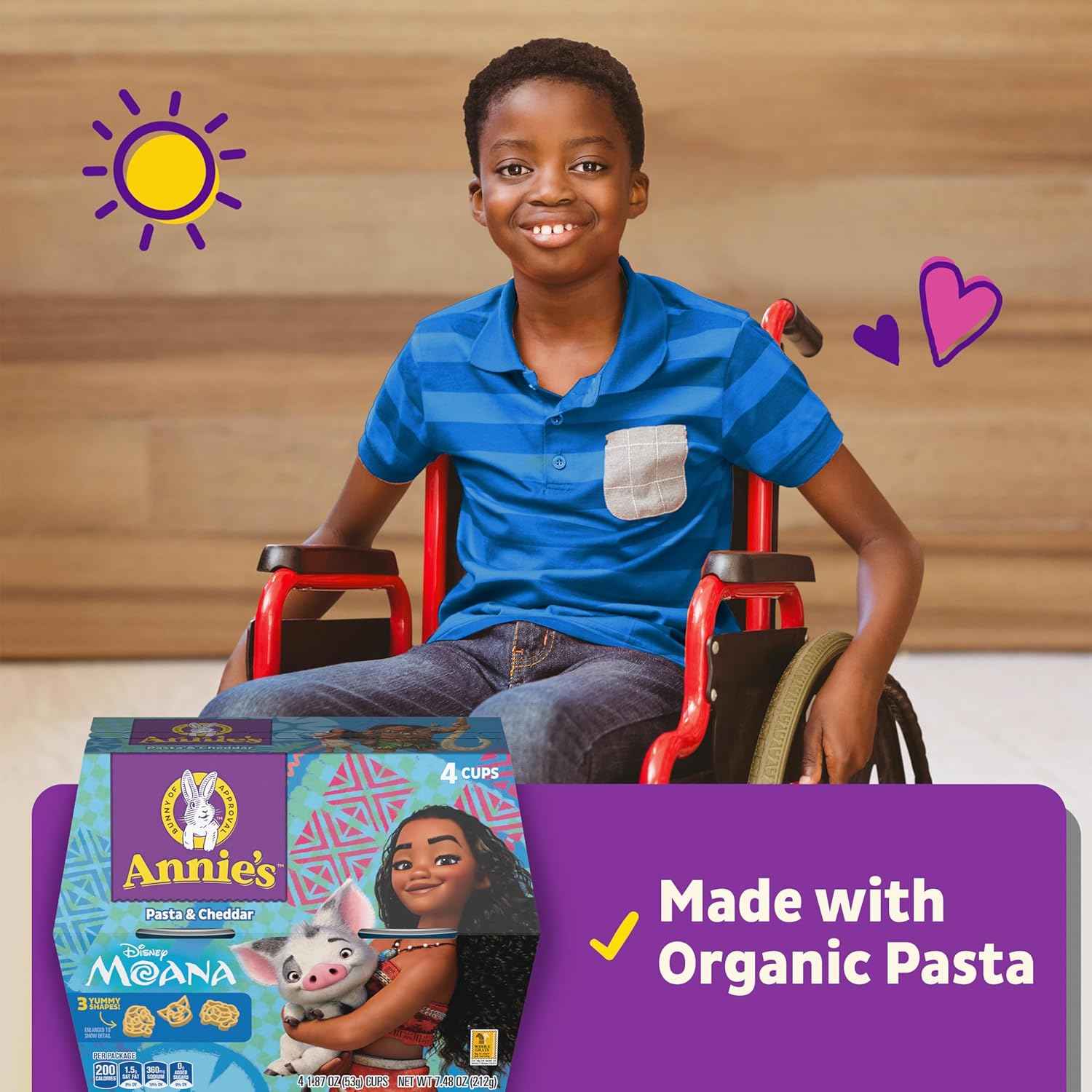 Annie's Disney Moana Pasta and Cheddar Cups – Easy Microwavable Lunchbox Side for Kids, 7.48 oz