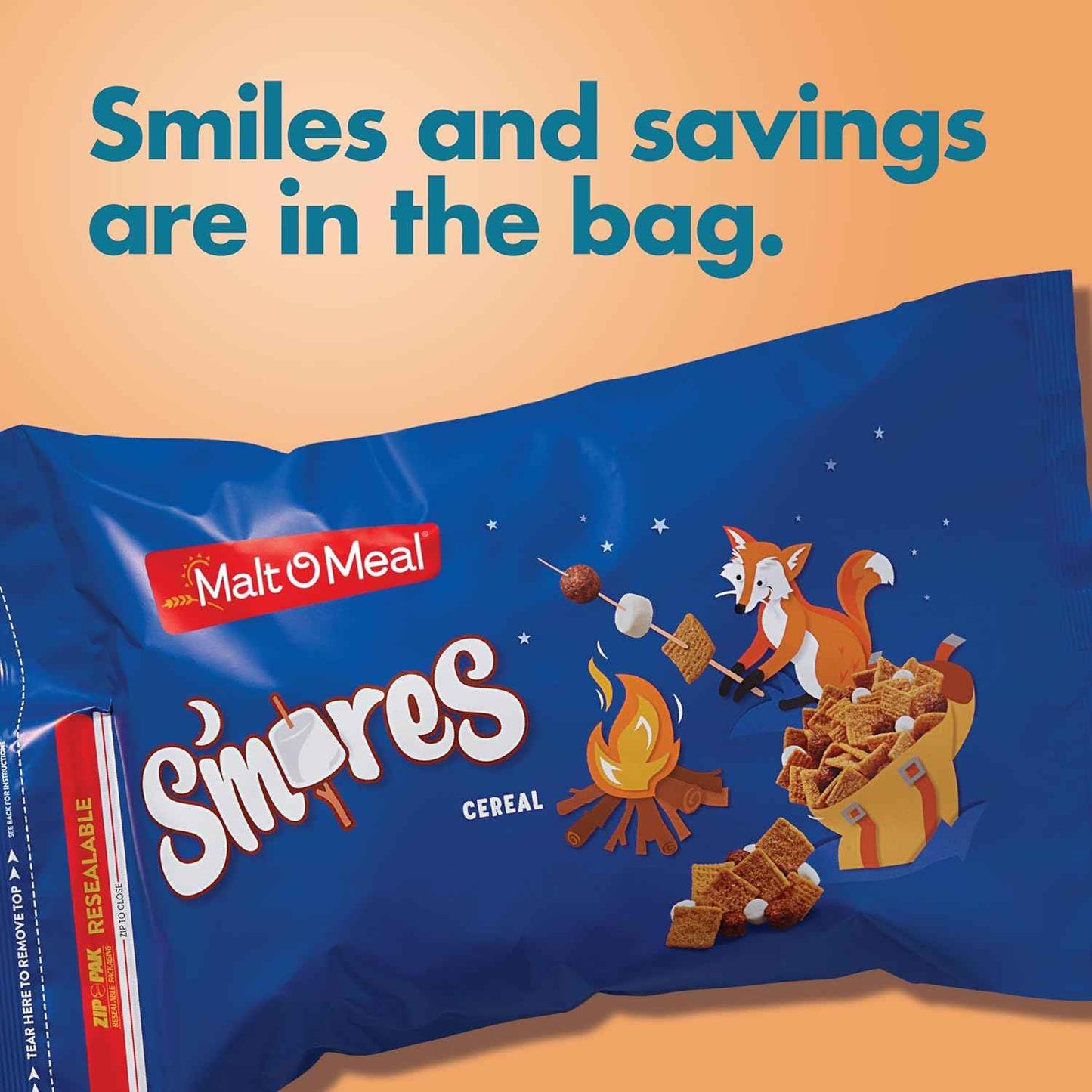Malt-O-Meal S'mores Cereal – Portable Sweet Snack for Camping Trips and Picnic Baskets, 30 oz Resealable Bag