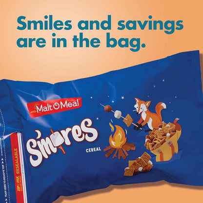 Malt-O-Meal S'mores Cereal – Portable Sweet Snack for Camping Trips and Picnic Baskets, 30 oz Resealable Bag