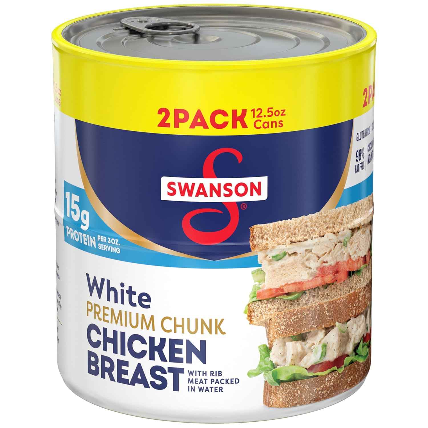 Swanson White Chunk Chicken Breast No Antibiotics No MSG 12.5 oz Pack of 2 – Lean 15g Protein for Wellness Pantry Staples