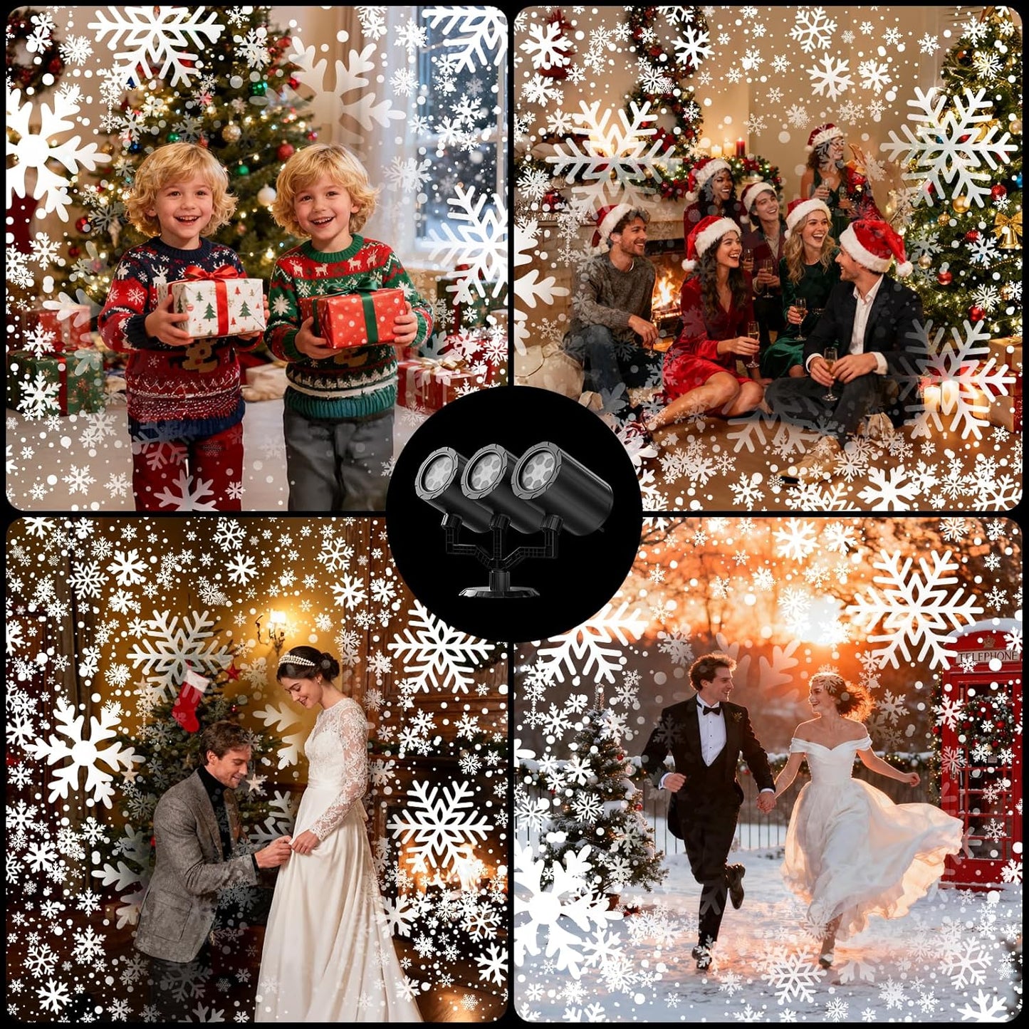 Ready-to-Gift Triple Head Snowflake Projector Light, No Ladder Required Holiday Gift for Parents and Homeowners Who Love Easy Decorating