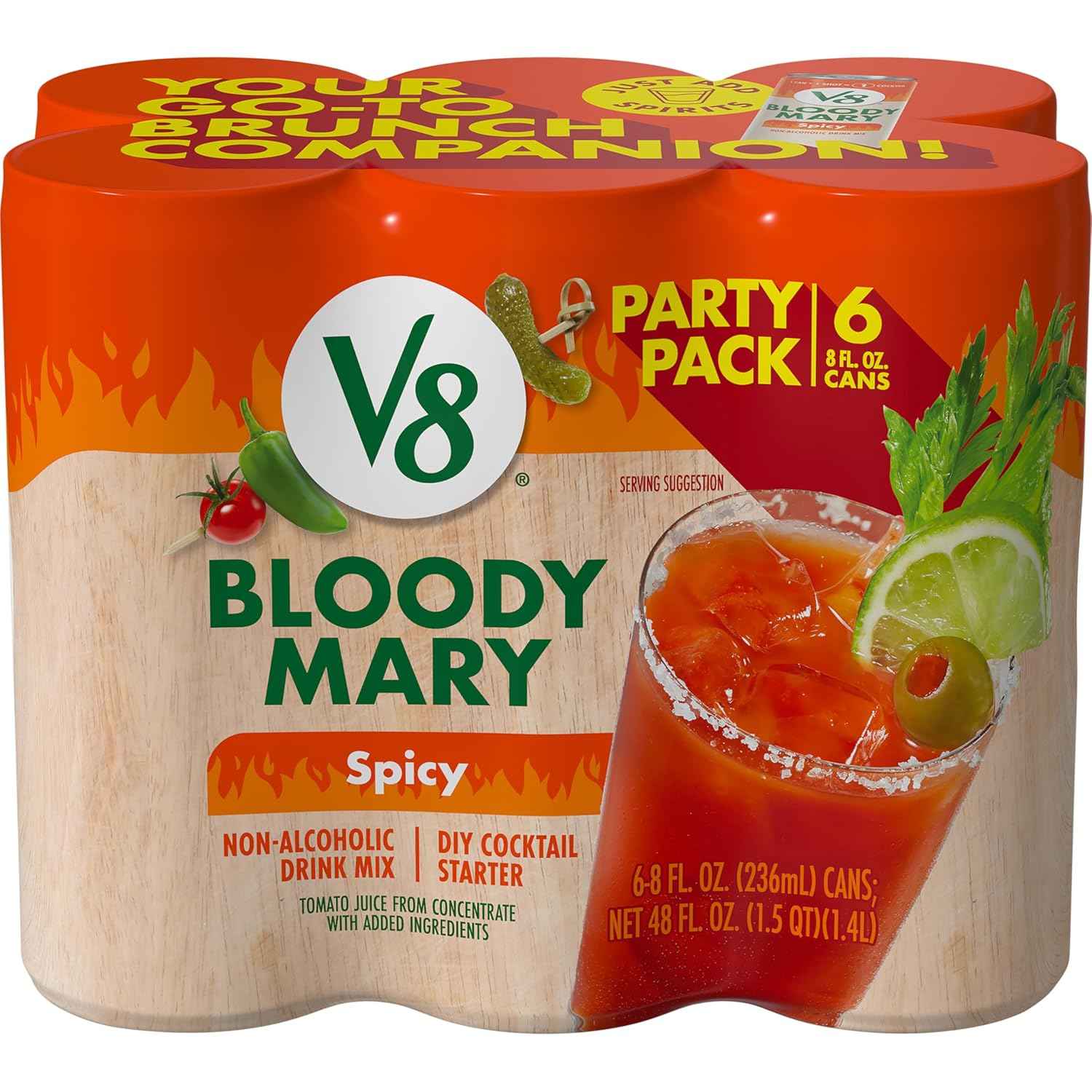 V8 Bloody Mary Spicy Cocktail Mix 6-Pack, Housewarming Gift for Home Bar Enthusiasts