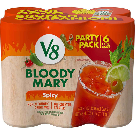 V8 Bloody Mary Spicy Cocktail Mix 6-Pack, Housewarming Gift for Home Bar Enthusiasts