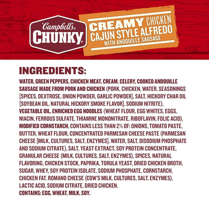 Campbell's Chunky Cajun Style Chicken Alfredo With Andouille Sausage – No-Refrigeration Backpacking & Cabin Meal, 18.8 oz Can