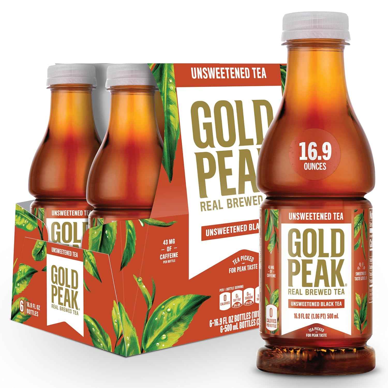 Gold Peak Unsweet Tea – Calorie-Free Hydration for Daily Wellness Routines, 16.9 fl oz 6 Pack