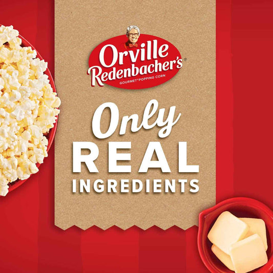 Orville Redenbacher's Movie Theater Butter Microwave Popcorn + Tub – Cozy Housewarming Gift for Movie Lovers