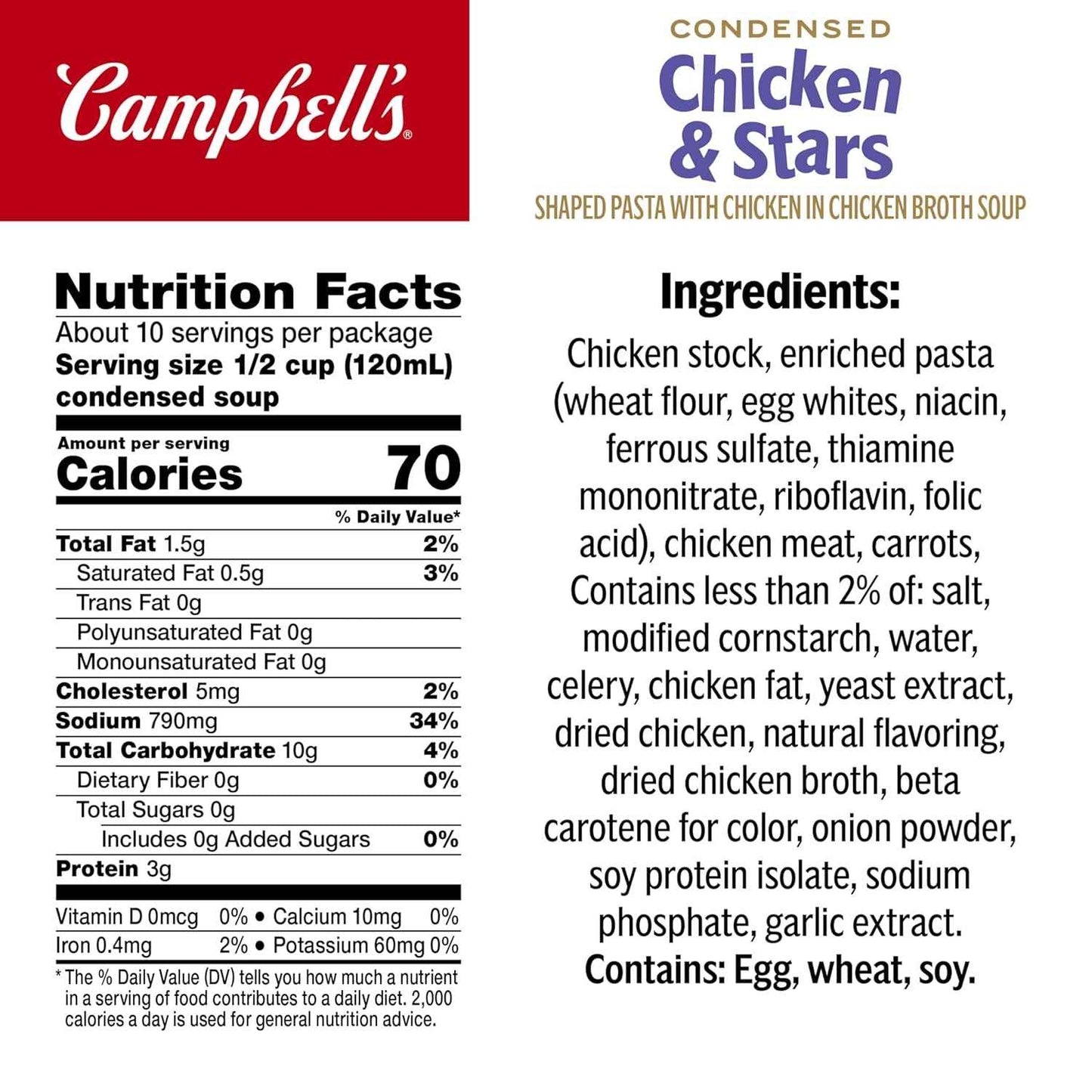 Campbell's Condensed Kids Chicken and Stars Soup – Replenishing Sodium-Rich Broth for Caregivers and Sick Day Recovery, 10.5 oz Can (4 Pack)