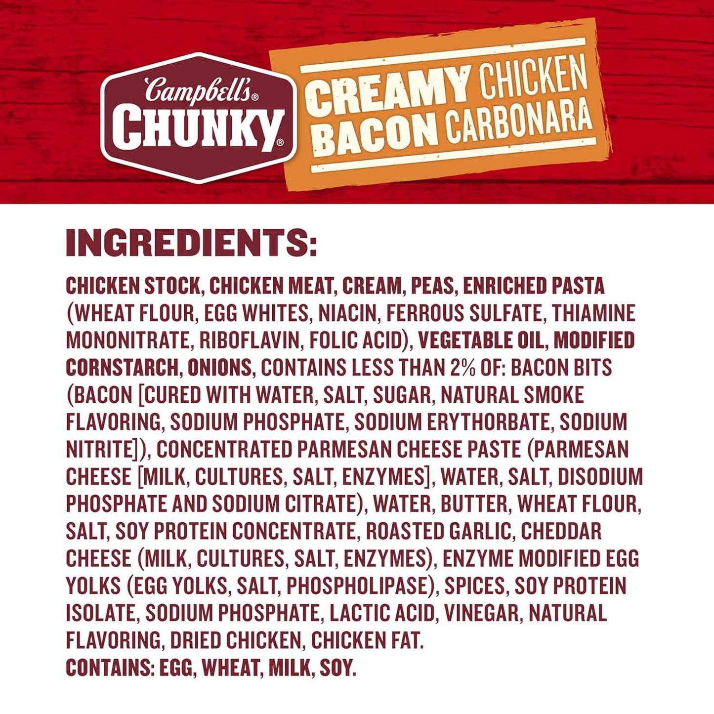 Campbell's Chunky Creamy Chicken Bacon Carbonara Soup, 18.8 oz Can – Calorie-Conscious Filling Lunch for Low-Carb and Portion-Controlled Diets