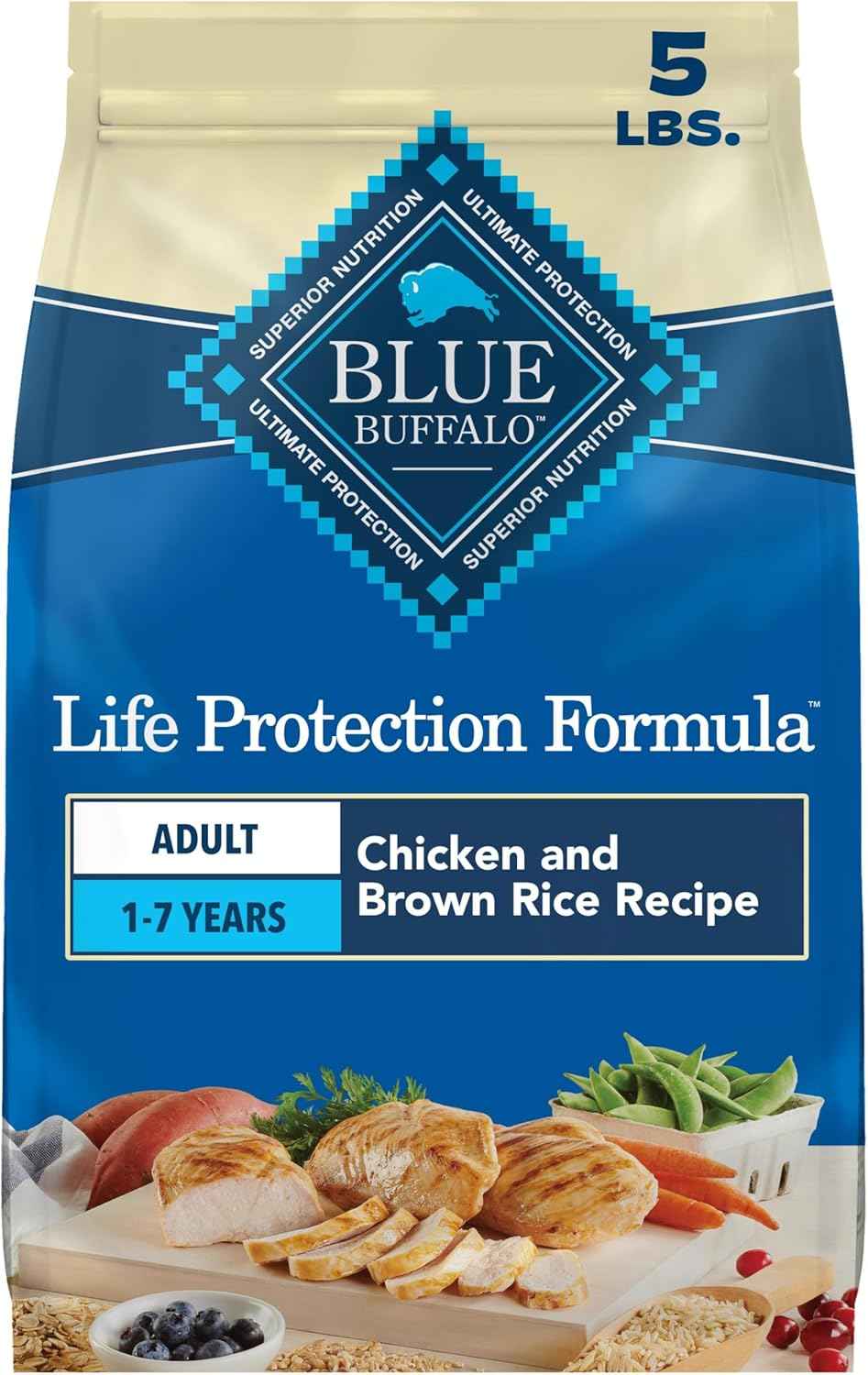 Blue Buffalo Life Protection Chicken & Brown Rice Adult Dog Food – Kid-Friendly Feeding Station Pick with Omega Skin and Coat Support, 15 lb