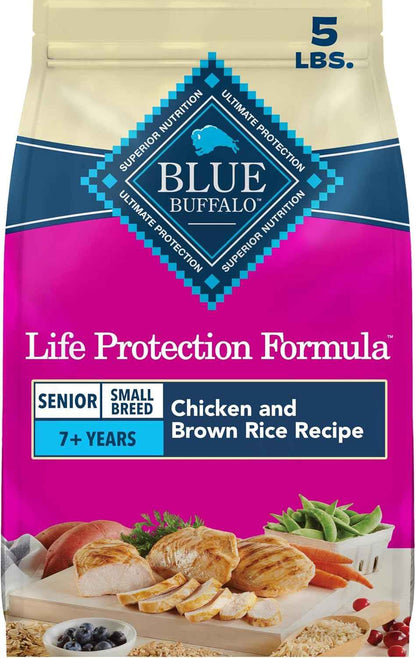Blue Buffalo Life Protection Senior Small Breed Chicken & Brown Rice – Elevated Everyday Meal With LifeSource Bits and DHA, 5 lb