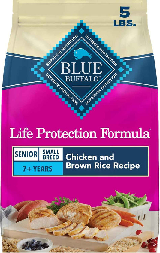 Blue Buffalo Life Protection Senior Small Breed Chicken & Brown Rice – Elevated Everyday Meal With LifeSource Bits and DHA, 5 lb