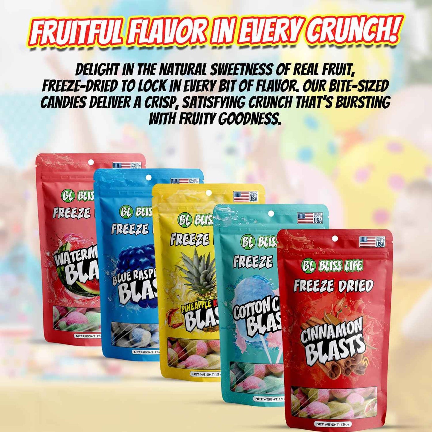 Bliss Life Freeze Dried Candy Unique Stocking Stuffer and Care Package Surprise, 1.5oz Trendy Novelty Treat