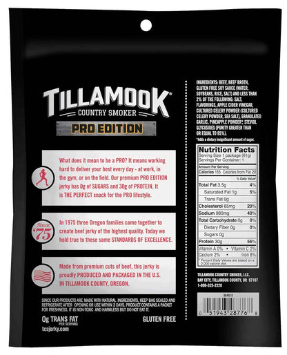 Tillamook Country Smoker PRO Edition Beef Jerky, Real Hardwood Smoked Angus, 2.14 Oz Gluten Free Low Carb Snack for Macro-Tracking and Mindful Nutrition