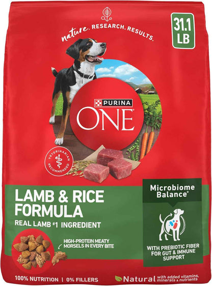 Purina ONE SmartBlend Lamb and Rice Dry Dog Food - Housewarming Gift for Multi-Dog Households, 31.1 lb. Bag
