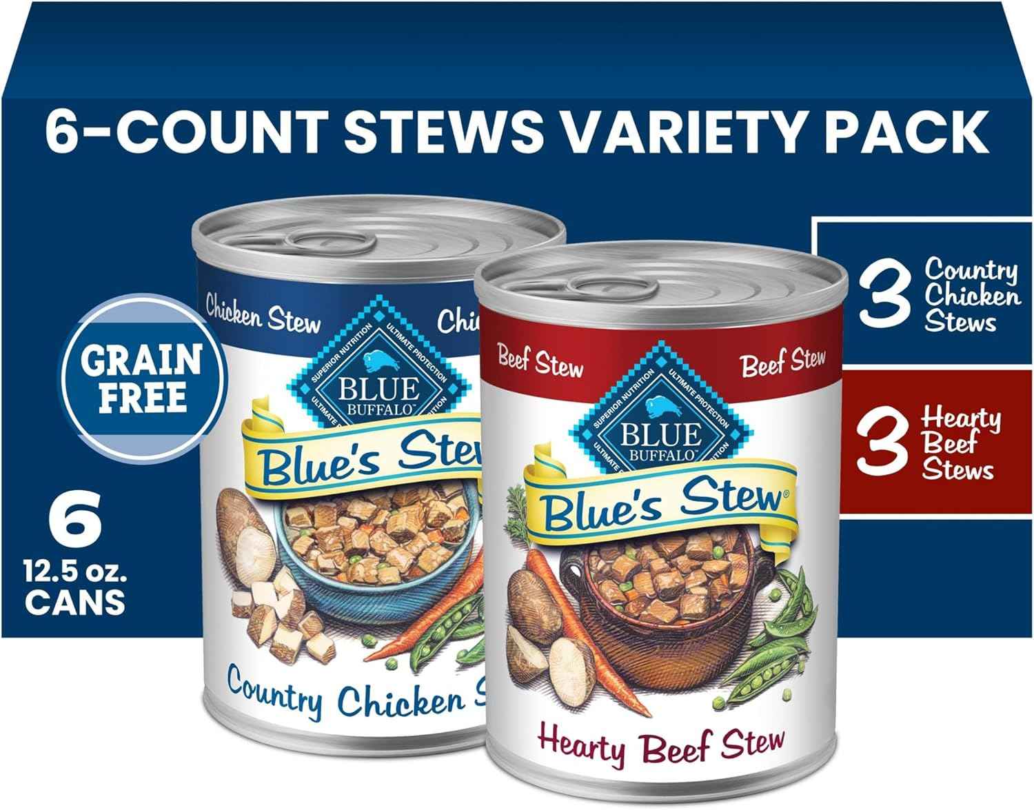 Blue Buffalo Blue's Stew Hearty Beef & Country Chicken Canned Dog Food, Vet-Formulated with No By-Products or Fillers