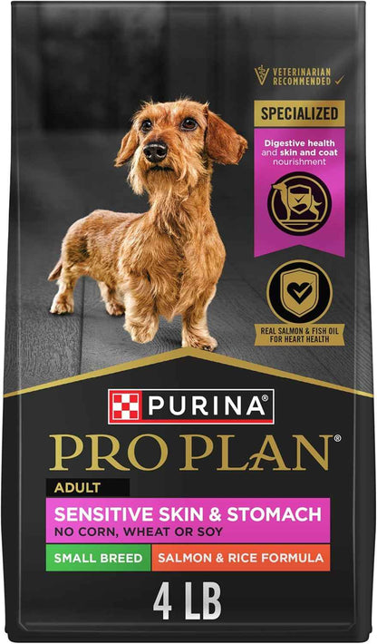 Purina Pro Plan Small Breed Sensitive Skin and Stomach Salmon Formula – Welcome Home Gift for New Small Dog Owners, 4 lb Bag