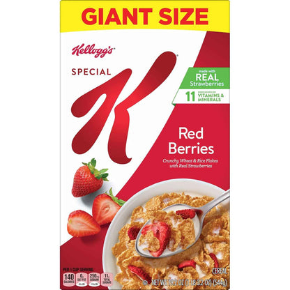 Kellogg's Special K Red Berries Cereal – Family Breakfast Cereal with Real Strawberries for Kids' Snack Time, 19.2oz