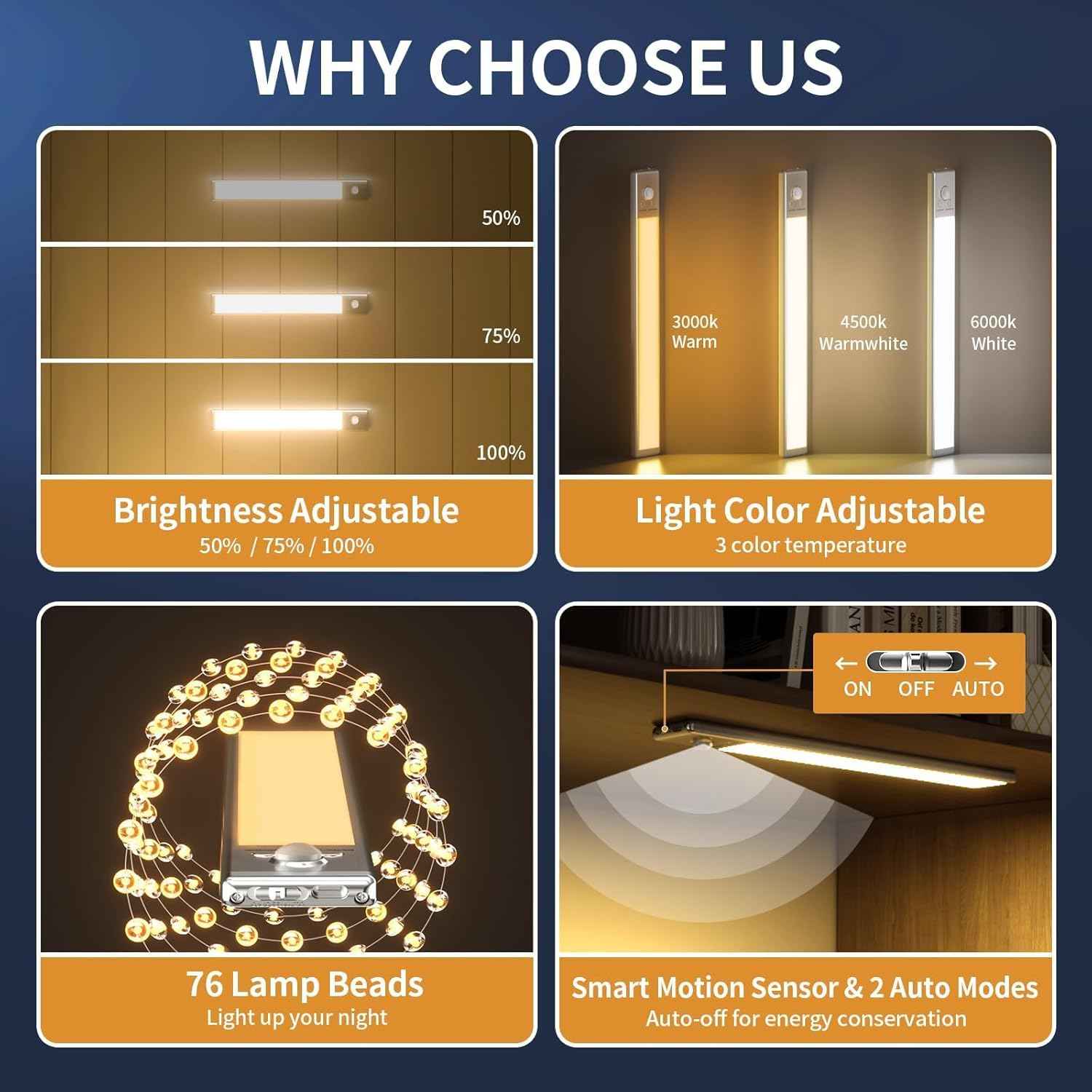 LuminEdge Motion Sensor Night Light – Cool Touch LED Bar for Nursery and Kids' Closet, Auto Off Rechargeable