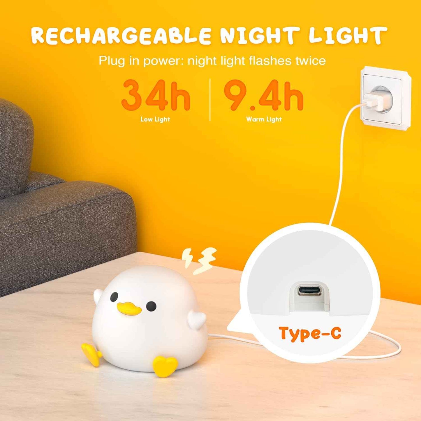 UNEEDE Cute Bean Animal Night Light – Flameless Silicone Lamp for Kids' Room and Bedroom, Cool-to-Touch Safe Bedside Light