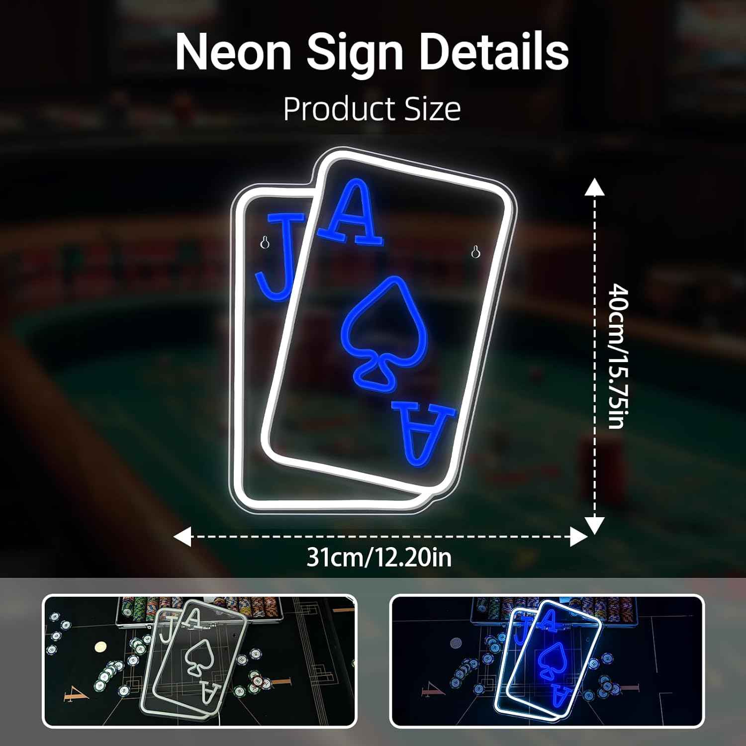 Gamerneon Playing Cards Neon Sign – Bedroom Wall Decor Accent for Teens and Adults, USB Plug-In LED Light Panel