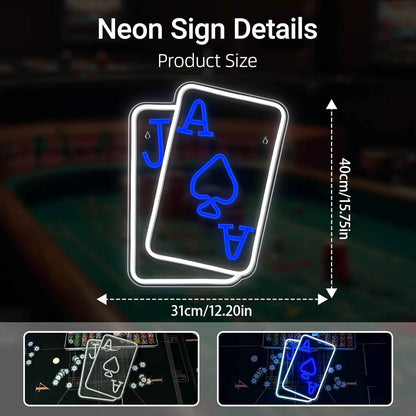 Gamerneon Playing Cards Neon Sign – Bedroom Wall Decor Accent for Teens and Adults, USB Plug-In LED Light Panel