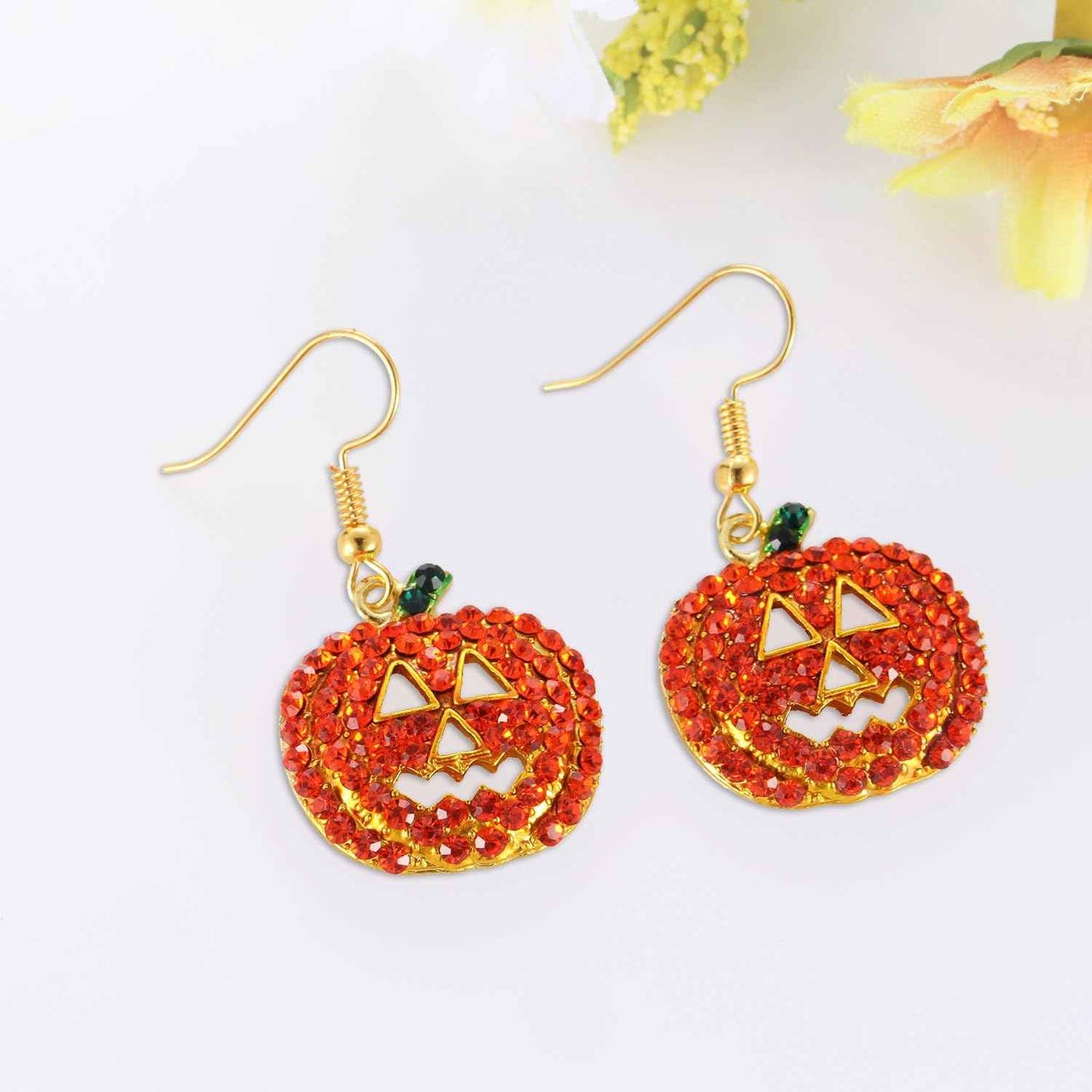 iWenSheng Halloween Pumpkin Earrings Red - Hypoallergenic Crystal Dangle Earrings Safe for Sensitive Skin, Fun Costume Accessory for Girls