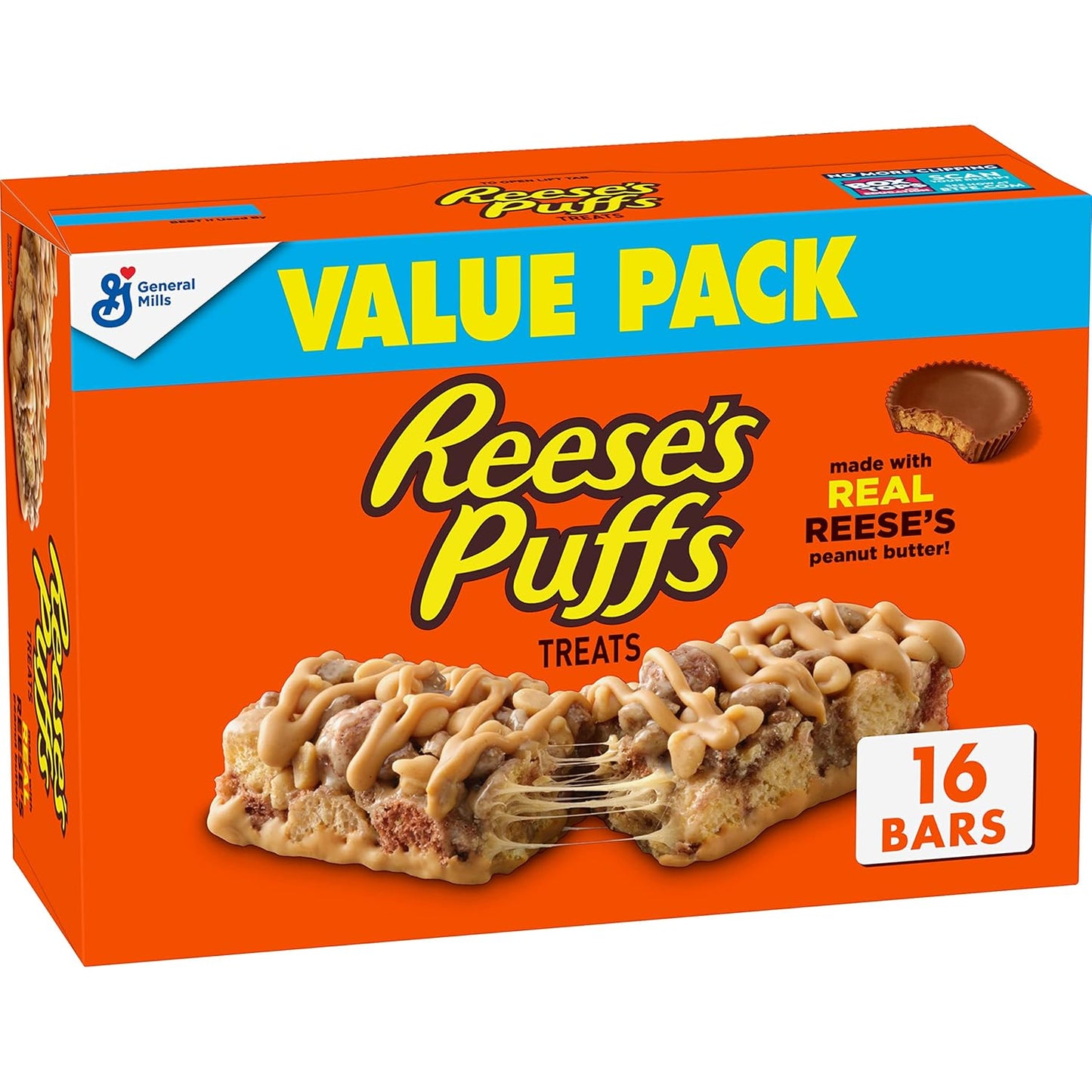 Reese's Puffs Cereal Bars – Desk-Drawer Midday Energy Snack for Busy Professionals, 16 ct Peanut Butter