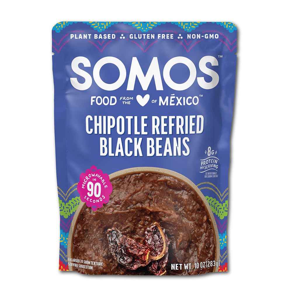 Somos Refried Chipotle Black Beans 10 oz – Shelf-Stable Side for Campsite and Tailgate Cooking