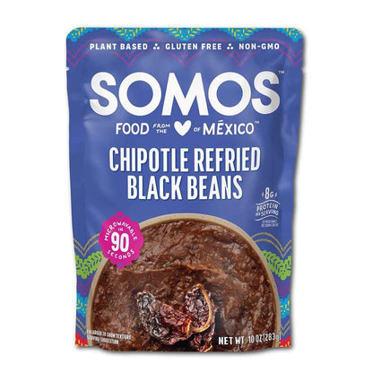 Somos Refried Chipotle Black Beans 10 oz – Shelf-Stable Side for Campsite and Tailgate Cooking