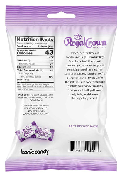 Regal Crown Sour Grape Hard Candy | Clutter-Free Candy Dish Staple for the Home | One Simple Peg Bag, 28 Wrapped Pieces