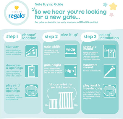 Regalo Baby Gate with Door – Thoughtful Baby Shower Gift for New Parents, Pressure Mounted Safety Gate for Stairs and Doorways
