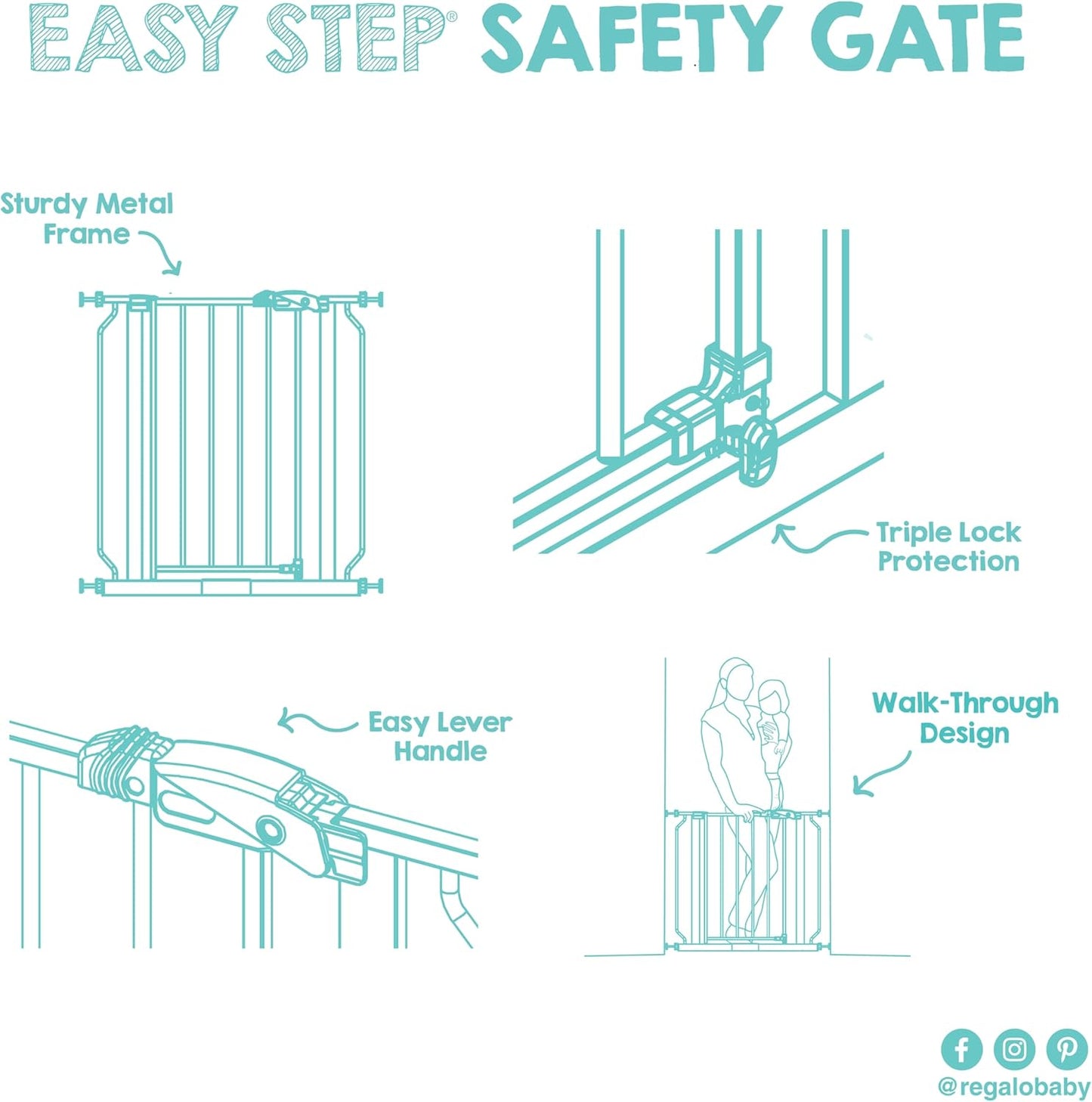 Regalo Baby Gate with Door – Thoughtful Baby Shower Gift for New Parents, Pressure Mounted Safety Gate for Stairs and Doorways