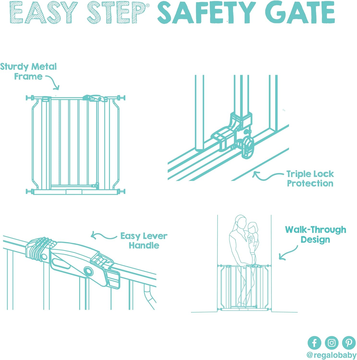 Regalo Baby Gate with Door – Thoughtful Baby Shower Gift for New Parents, Pressure Mounted Safety Gate for Stairs and Doorways