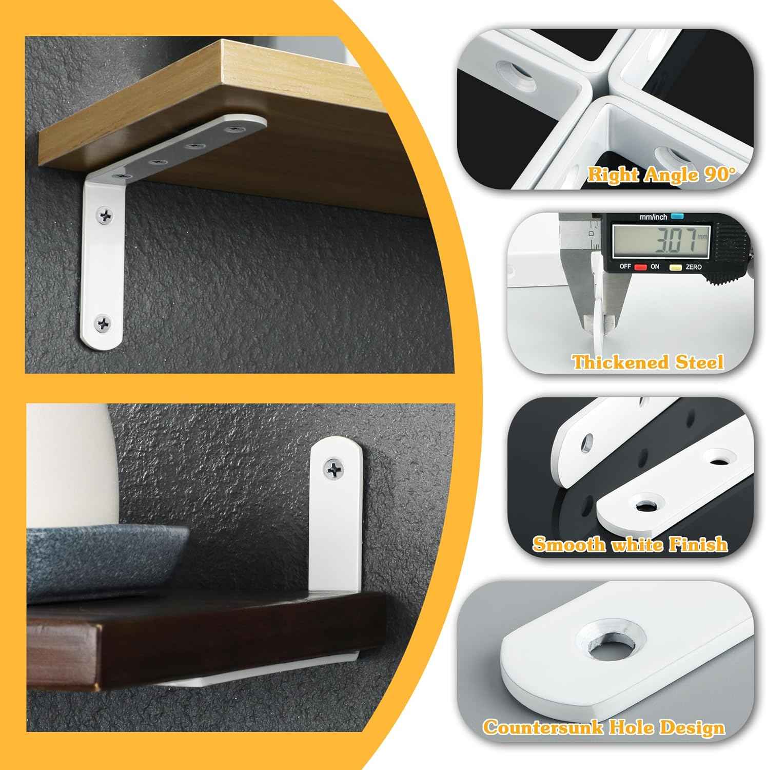 Alise Floating Shelf Brackets – Secure Wall Mount Hardware, Rust Resistant Stainless Steel Bracket for Worry Free Install